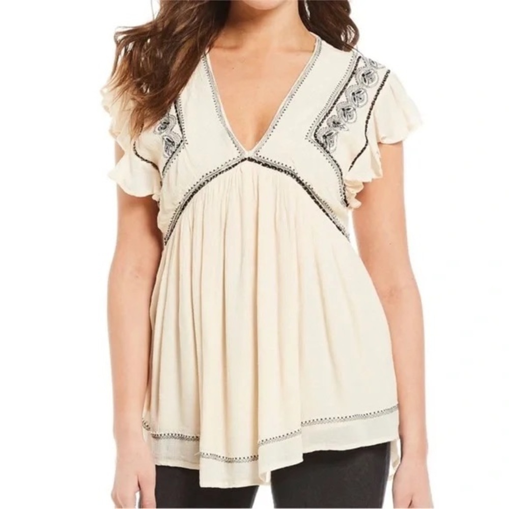Free People Falling Water Embroidered Tunic in Ivory